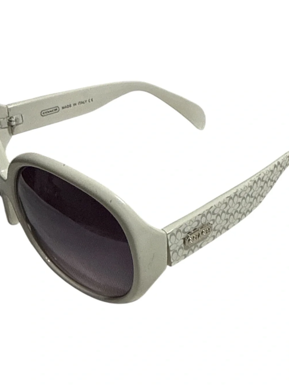 Coach Women’s White Round Sunglasses with Dark Lenses